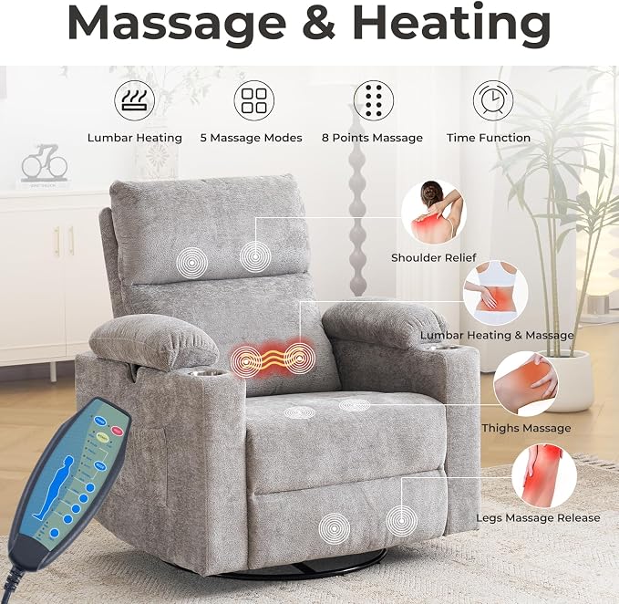 Oversized Power Recliner Chair Swivel Glider - Image 3