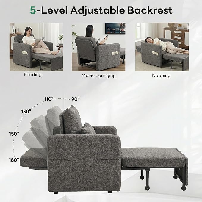Iroomy 5-Level Adjustable Convertible Sleeper Chair Set of 2, 3-in-1 87'' Long - Image 4