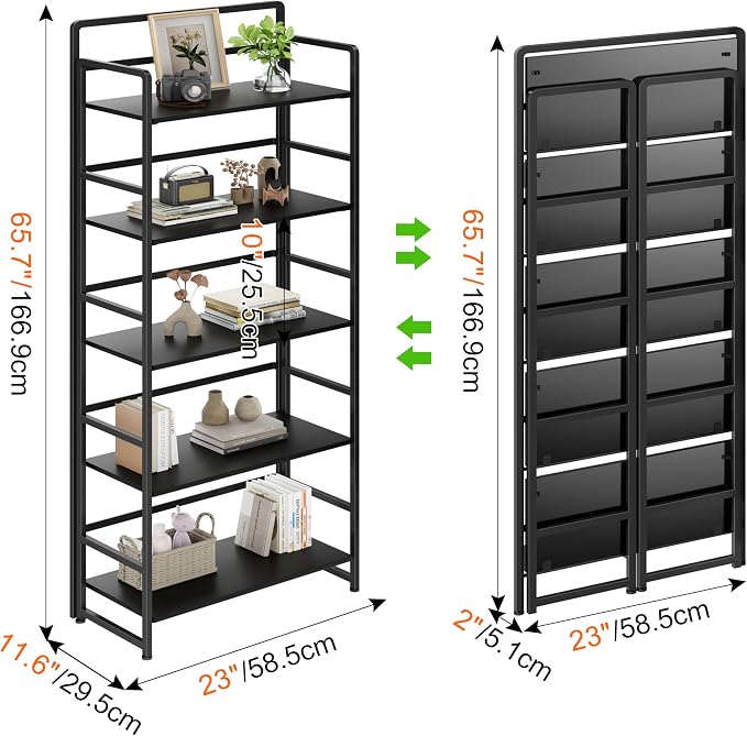 No Assembly Folding Bookshelf, 5 Tiers Collapsible Book Shelf - Image 3