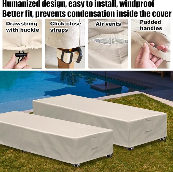 Lounge Chair Covers Outdoor Waterproof Patio Chaise Lounge Cover 600D Weather - Image 6
