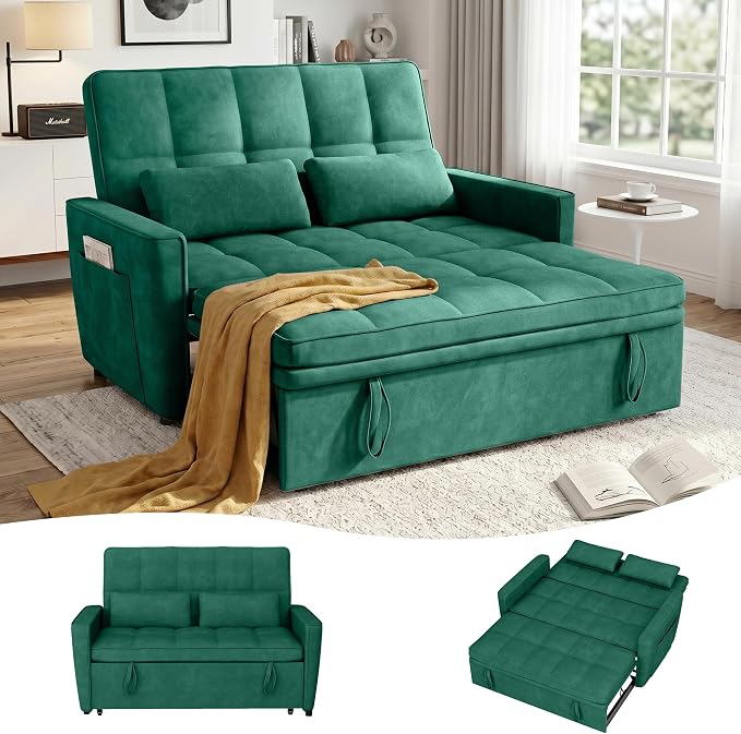 54'' Sleeper Sofa Bed, Convertible Pull Out Couch Futon by tiramisubest