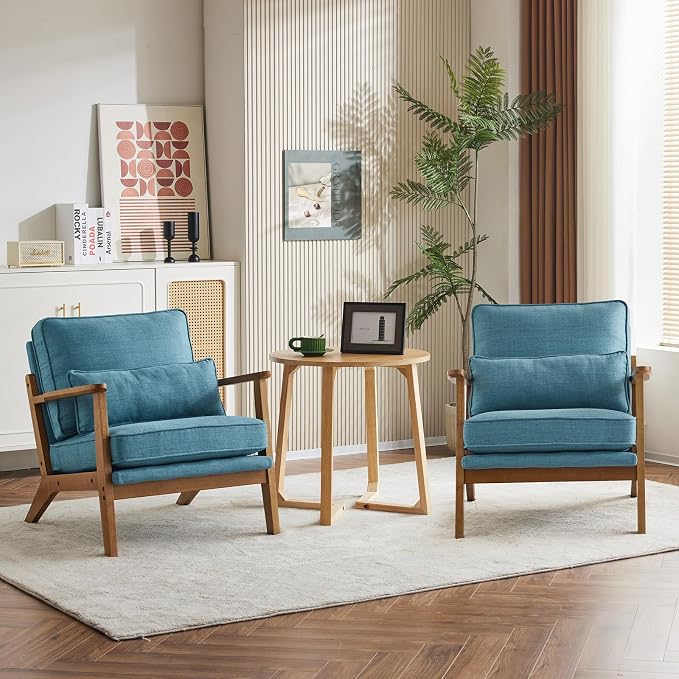 Karl home Accent Chair Wide Armrest Mid-Century Lounge Chair Linen Fabric - Image 7