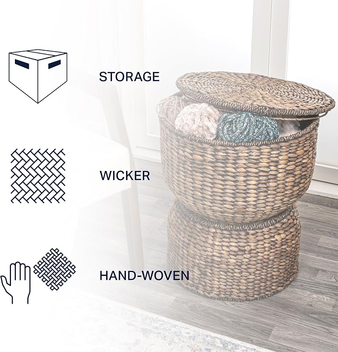 happimess SAT1000B Bhola 18" Hourglass Handwoven Hyacinth Storage Accent Table - Image 4
