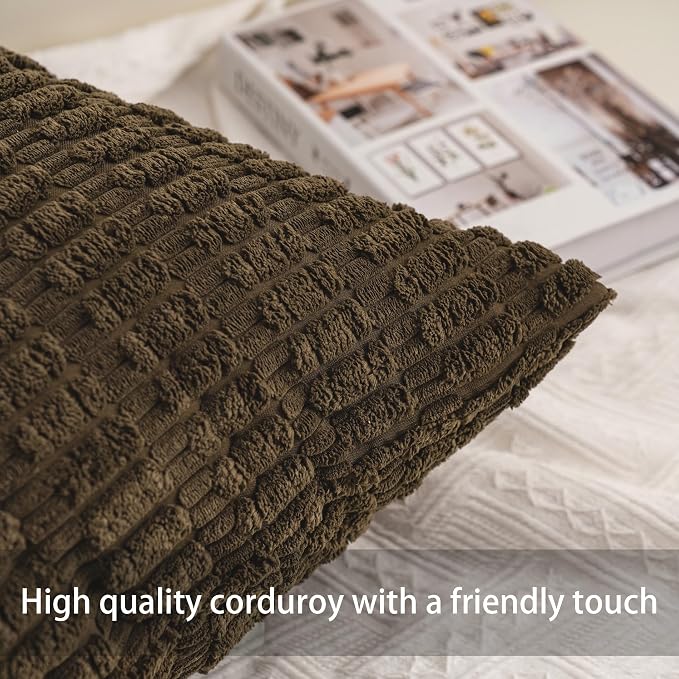 Pack of 2 Corduroy Decorative Throw Pillow Covers 12x20 InchSoft Striped Pillow - Image 2
