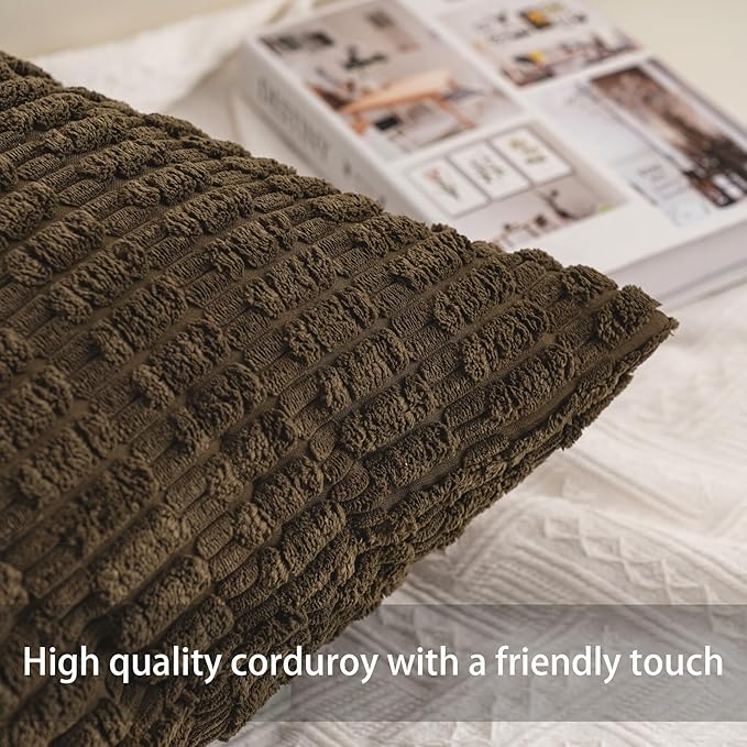 Pack of 2 Corduroy Decorative Throw Pillow Covers 22x22 Inch Soft Striped - Image 2