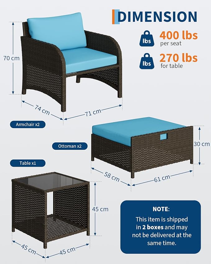Garvee Patio Furniture Set, 5-Piece PE Rattan Wicker Outdoor Seating Set - Image 6