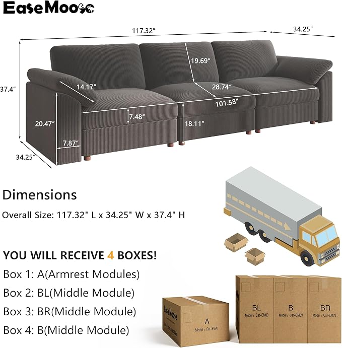 EASE MOOSE Sectional Modular Sofa, Comfty 3 Seat Cloud Couch, FSC Certified - Image 2