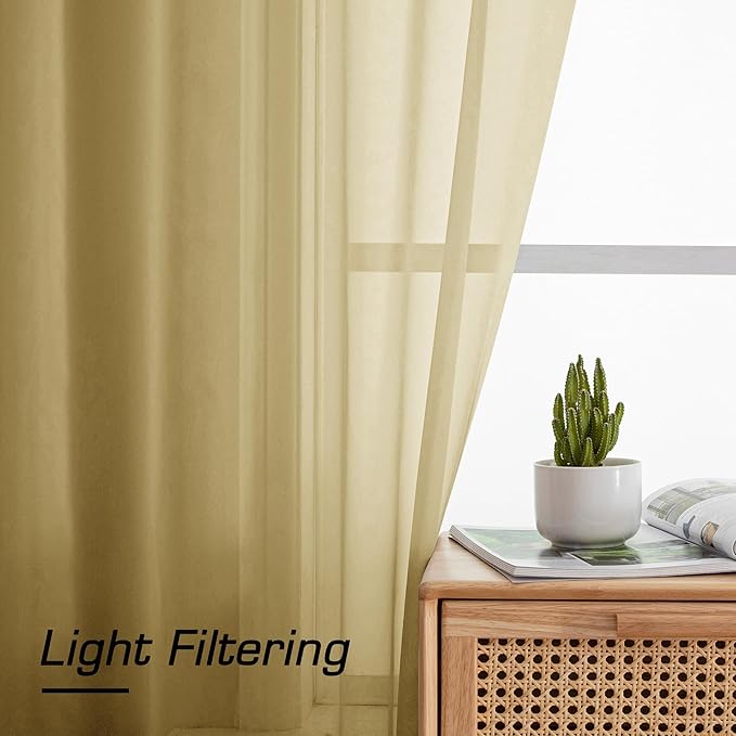 Simplebrand Gold Sheer Curtains 120 Inches Long, Extra Long Rod Pocket Solid - Image 5