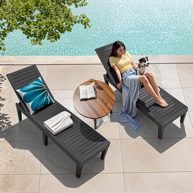 Outdoor Chaise Lounge Chairs Set of 4, 5-Position Adjustable Heavy Duty Tanning - Image 7
