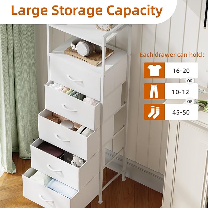 Somdot Tall Dresser for Bedroom, 5 Drawers Nightstand Vertical Storage Tower - Image 5