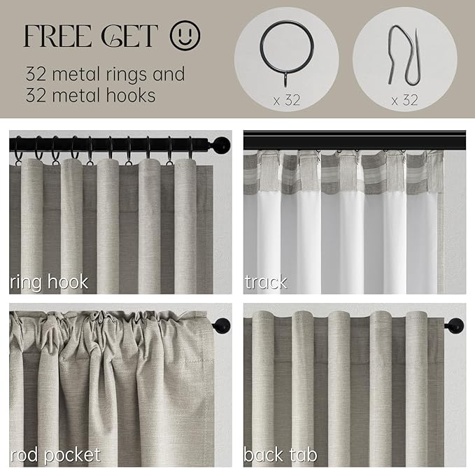 Topfinel 92 Inch Linen 100% Blackout Curtains 2 Panels - Image 3