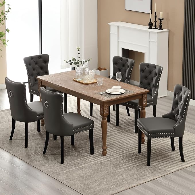 KCC Faux Leather Dining Chairs Set of 4, Upholstered High-end Tufted Dining - Image 8
