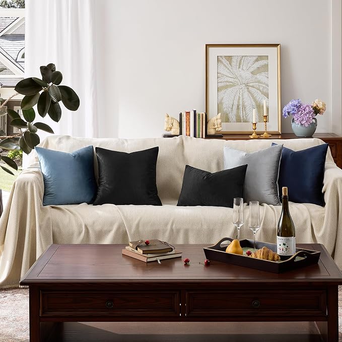 GIGIZAZA Black Velvet Pillow Covers 18x18, Decorative Square Throw Pillows - Image 6