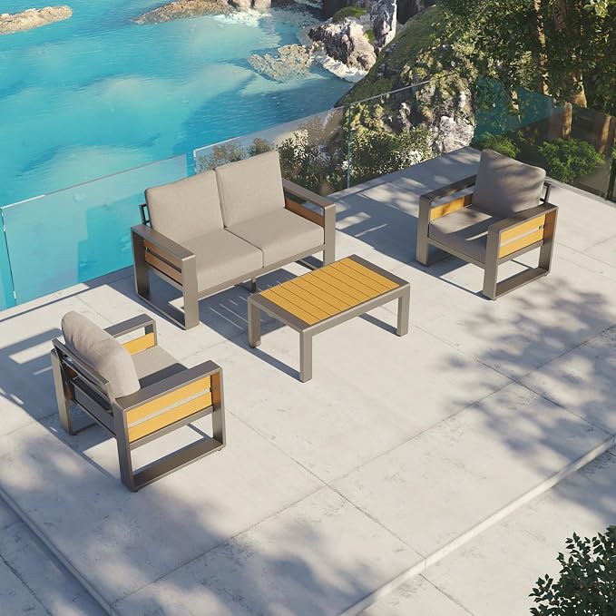 Aoxun Aluminum Patio Furniture Set, 4 Seats Luxury Metal Patio Conversation Sets - Image 8