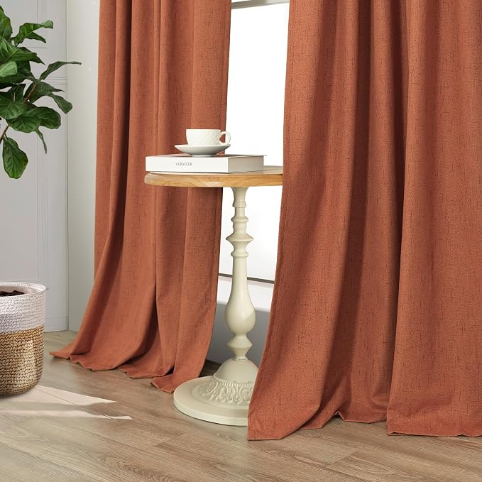 Rust Colored Curtains for Bedroom 96 Inches Long 2 Panel Set Faux Linen Cute - Image 8