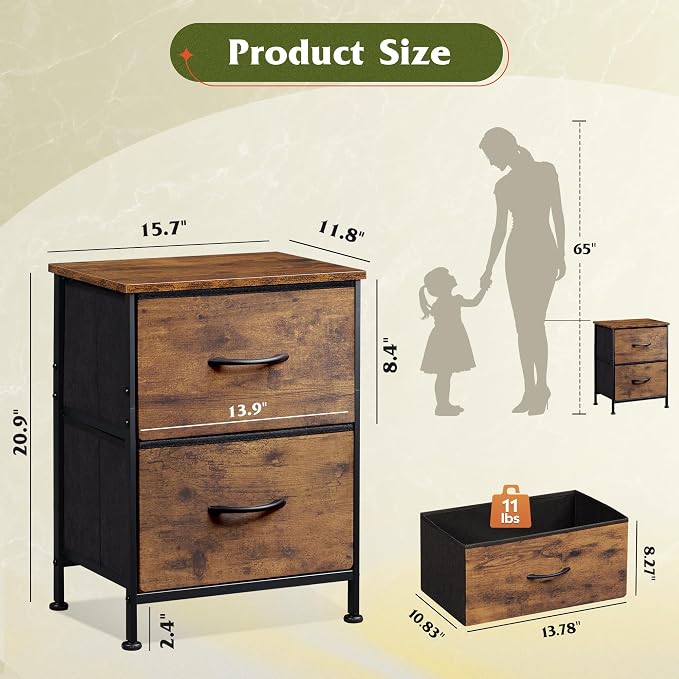 WLIVE Night Stand Set of 2, Small Dresser - Image 3