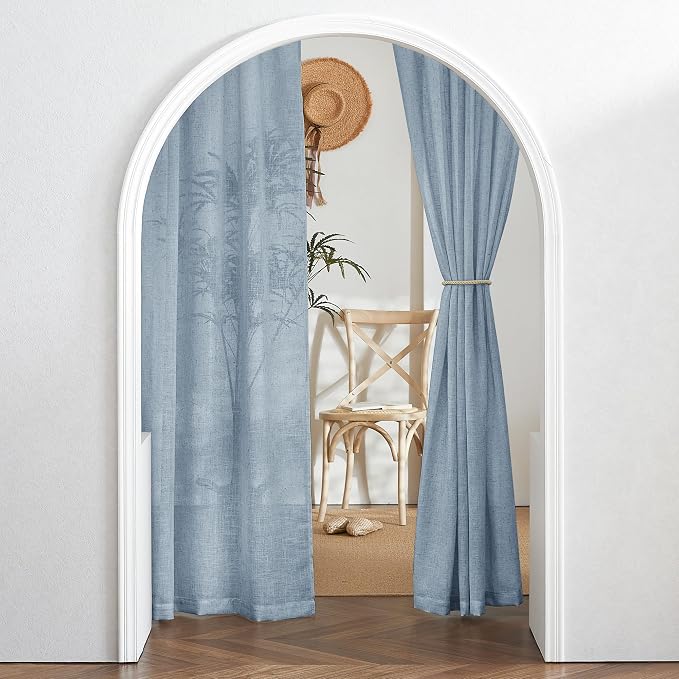RYB HOME Sheer Curtains 84 inche Long, Dusty Blue Rod Pocket & Back Tab Light - Image 6