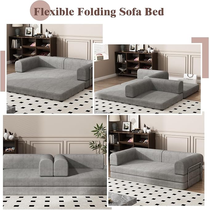 Garvee 78" Convertible Sleeper Sofa Bed, Plush Corduroy Futon Loveseat - Image 6