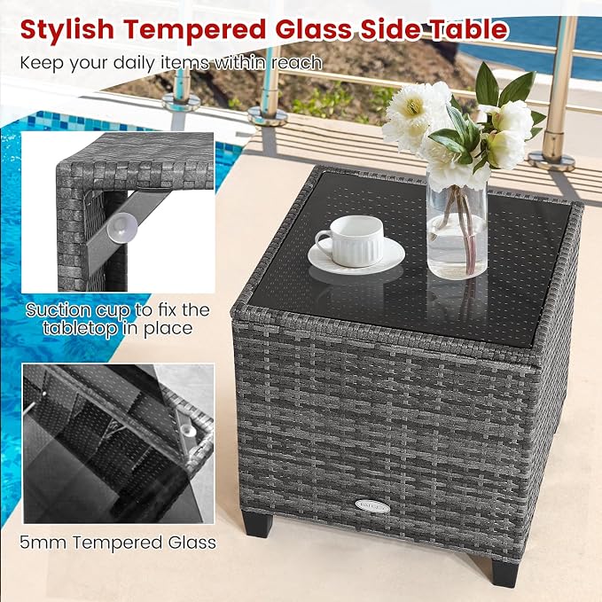 HAPPYGRILL 3 Pieces Patio Conversation Set, Outdoor Furniture Set PE Rattan - Image 9