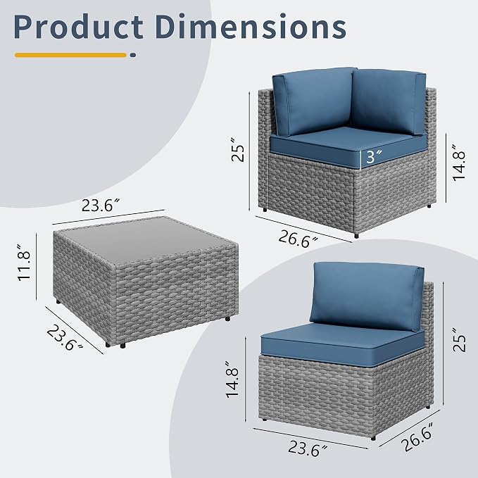 SUNLEI 5 Piece Patio Furniture Sets, Low Back All-Weather Rattan Sectional Sofa - Image 2