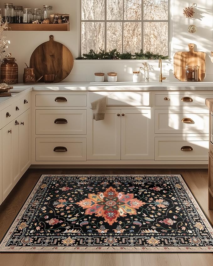 RELEANY Area Rugs 3'x4' Washable Non-Slip, Floral Vintage Distress Print - Image 2
