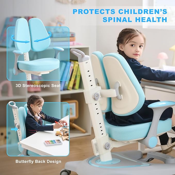 ERIYA Kids Desk Chair, Ergonomic Chair: Height-Adjustable, Double Back Support - Image 8