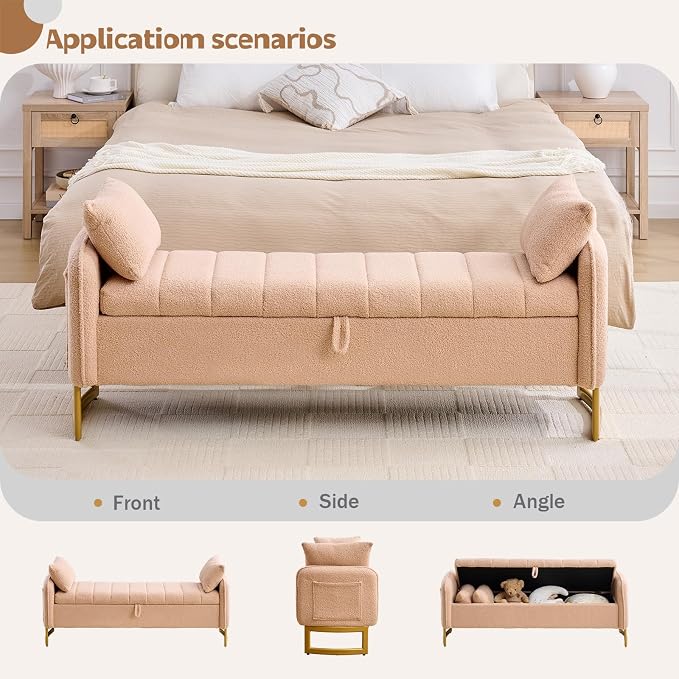 66'' King Size Storage Bench for Bedroom, Teddy Boucle End of Bed Benches for - Image 8