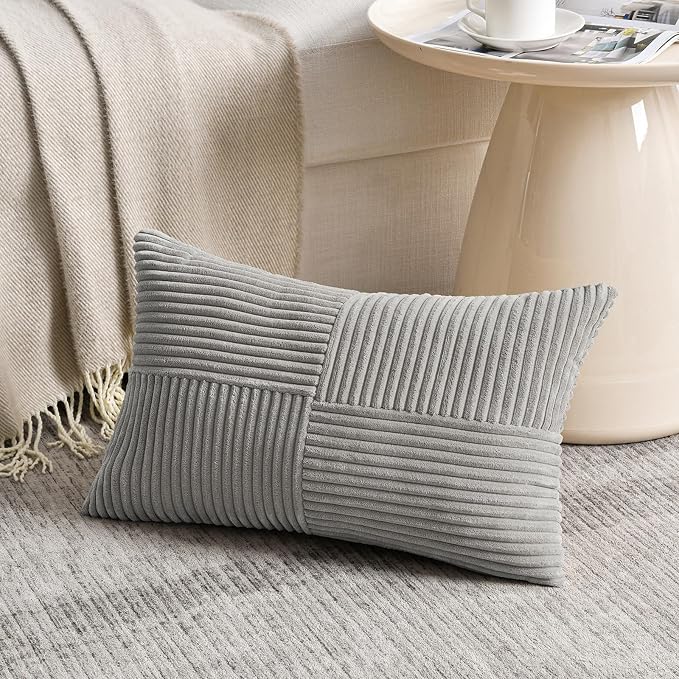 Fancy Homi 2 Packs Grey Lumbar Decorative Throw Pillow Covers 16x32 Inch - Image 2