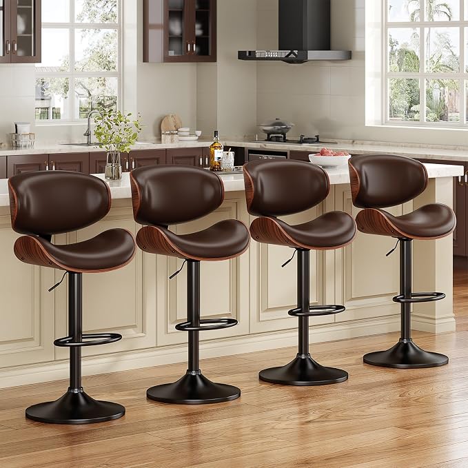 YaFiti Bar Stools Set of 4, Modern Pu Leather Swivel Adjustable Bar Stool by YaFiti