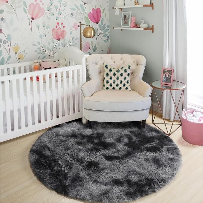 Amdrebio Tie-Dyed Dark Grey Round Area Rugs - Image 7