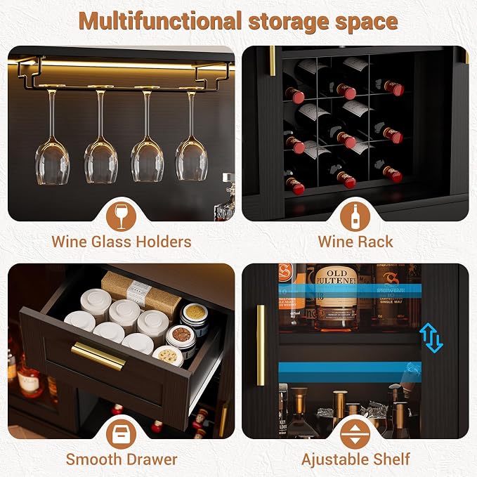 Unikito Wine Bar Cabinet with LED Light, Liquor Cabinet with Wine Rack and - Image 5