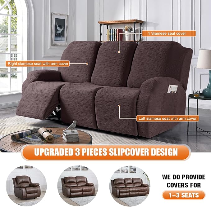 VANSOFY Recliner Cover, 3-Pieces Stretch Reclining Couch Covers - Image 4