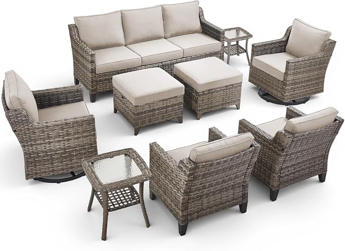 9 Piece Patio Furniture Set-All Weather Outdoor Conversation Sets Sectional Sofa - Image 9