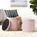 Set of 2 Round Storage Ottomans, Velvet Footstool Pouf by Canpsky