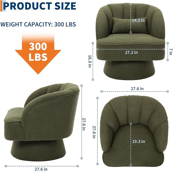 Garvee Ultra-Plush Swivel Accent Chair, 360° Barrel Lounge Chair - Image 3