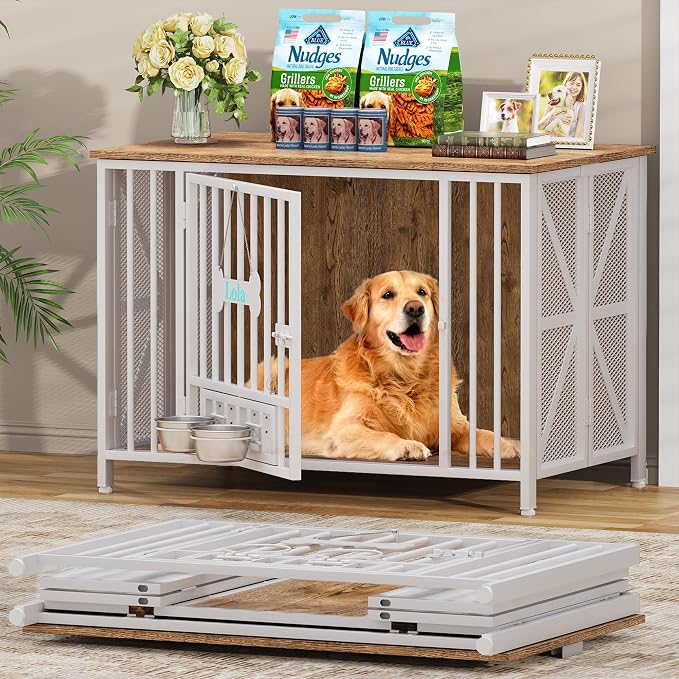 Easycom Foldable Large Dog Crate Furniture, 41.3" Assembly-Free Dog Crates by EasyCom