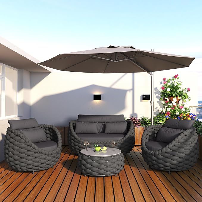 TWT Patio Furniture Set 4 Pieces Aluminum Outdoor Furniture w/27.8in Coffee - Image 6