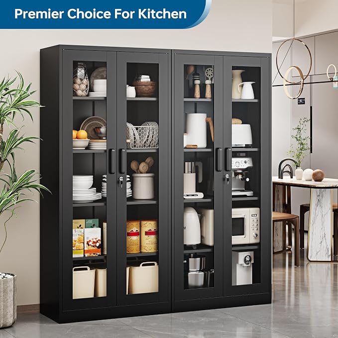 PEUKC Display Cabinet with Glass Doors, 71 Inches Metal Display Case with 4 - Image 9