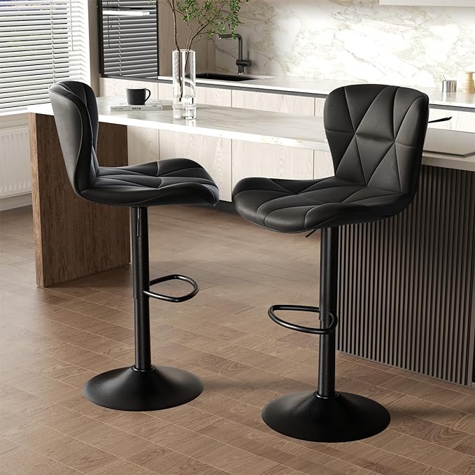 Nalupatio Modern Bar Stools Set of 3, Adjustable Faux Leather Upholstered - Image 6