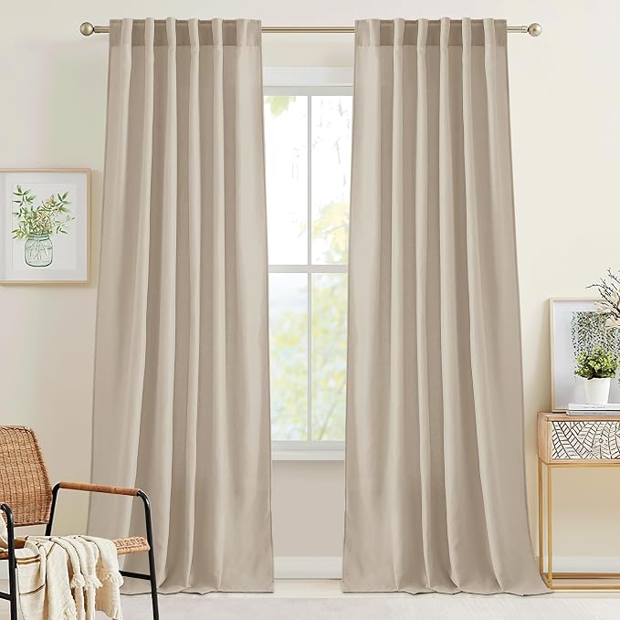RYB HOME Linen Sheer Curtains 90 inches Long 2 Panels Set, Natural Lightweight by RYBHOME