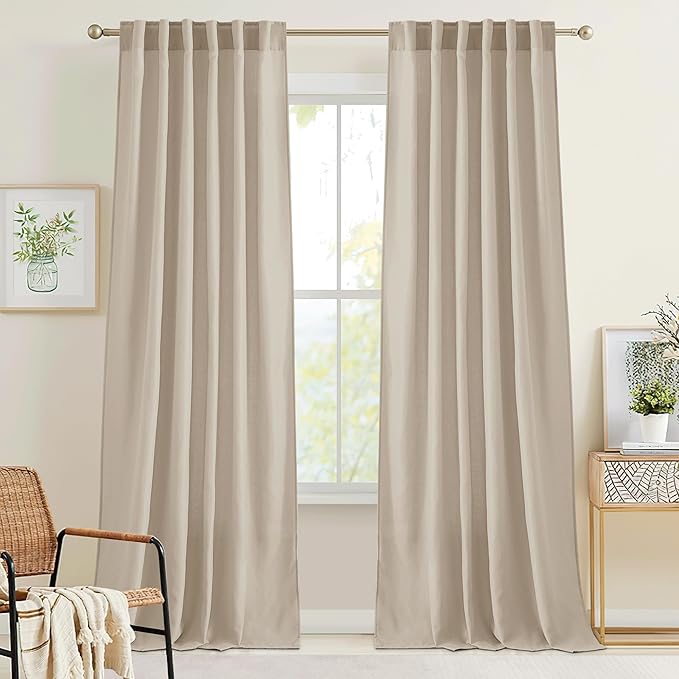 RYB HOME Linen Sheer Curtains 120 inches Long, Room Divider Curtains by RYBHOME