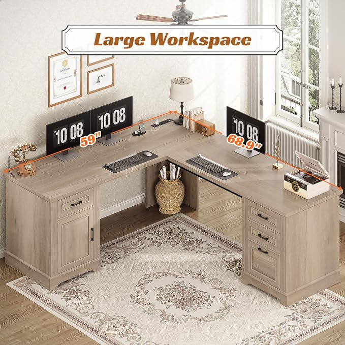 SEDETA Farmhouse 69" Executive L Shaped Desk, Corner Computer Desk - Image 4