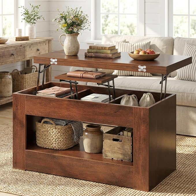 UNIQUITE 40" Lift Top Coffee Table, 4 in 1 Multi-Function Lift Coffee Tables - Image 3