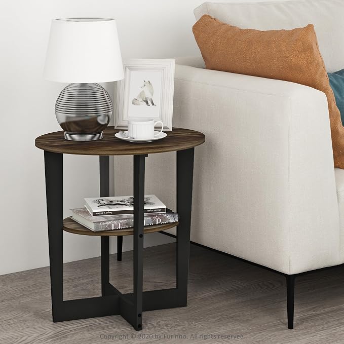 Furinno JAYA Side Table Set of 2, 2-Tier Round Modern End Table - Image 2