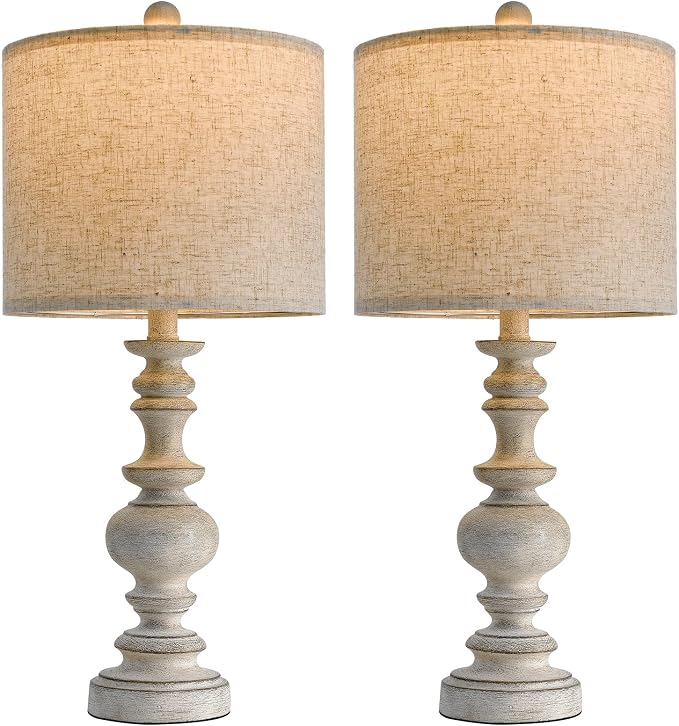 BOBOMOMO 24" Farmhouse Retro Table Lamp Set of 2, Traditional Resin Lamps - Image 8