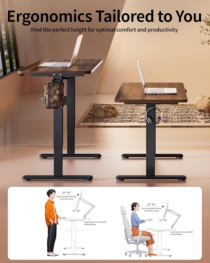 BIZUM Electric Standing Desk 60 x 24 Inch Computer Desk-Gaming Desk Dark Walnut - Image 4