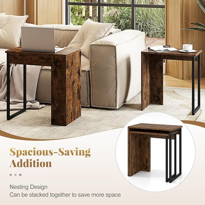 Giantex Nesting Coffee Table Set of 2, Rectangular Stackable Side Tables - Image 3