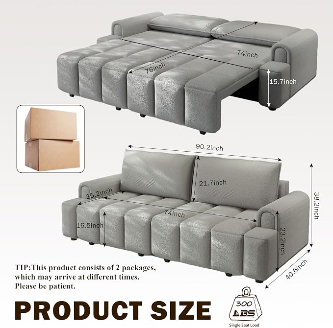 KEIKI 90.2" Space-Saving Convertible Sofa Bed – 3-in-1 Sleeper Couch - Image 2