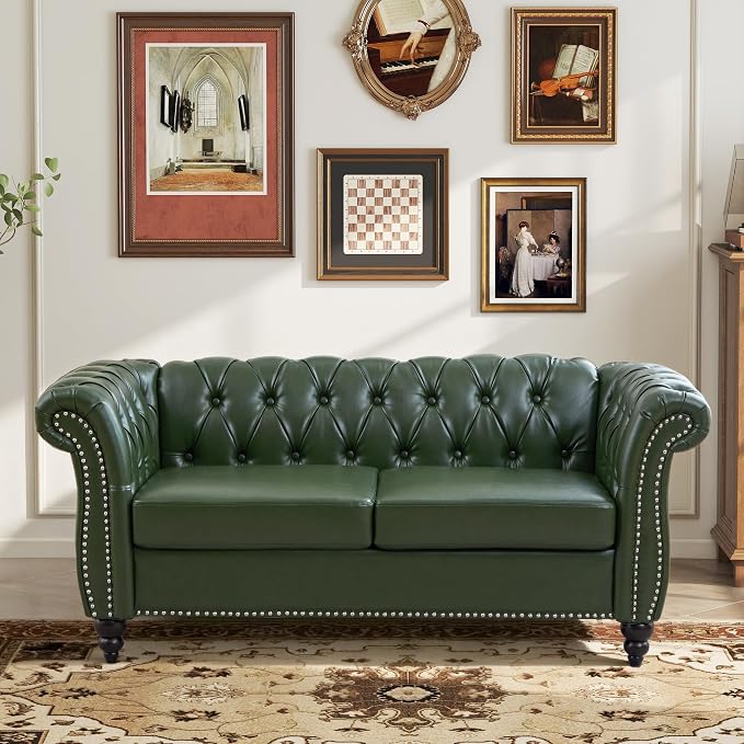 Mid-Century 2 Seater Sofa, Faux Leather Loveseat - Image 3