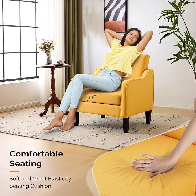 VINGLI Accent Chair for Living Room Chairs Yellow Reading Chair for Bedroom - Image 4